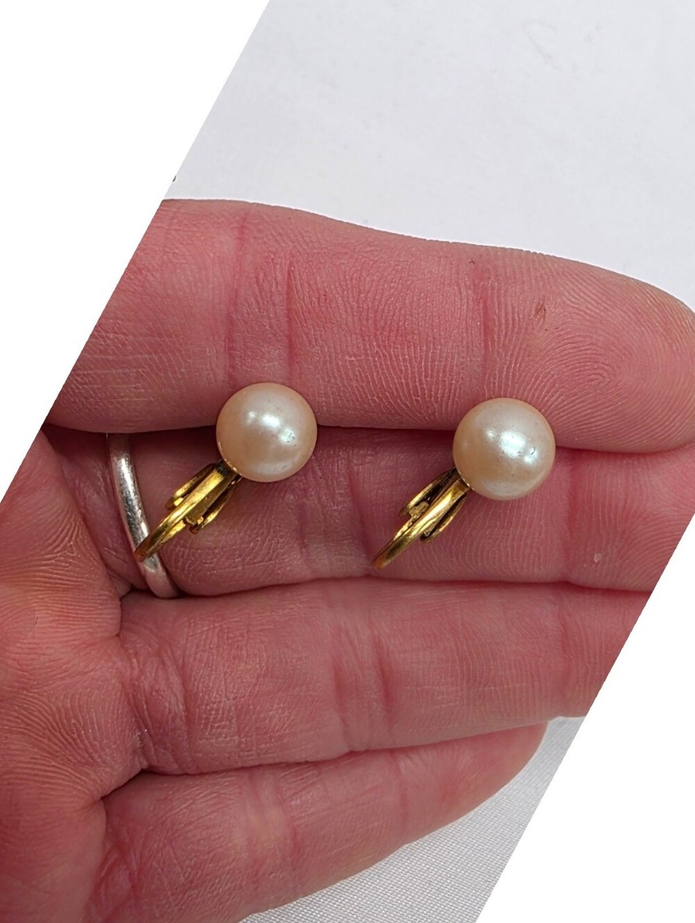Vintage Glass Pearl Hinged Clip Earrings 8mm Mid Century 1950s 1960s